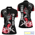 Custom Red Flame Black Eagle Bowling Polo, Quarter Zip Shirt, Team Bowling Clothes