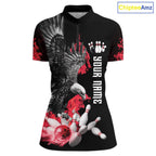 Custom Red Flame Black Eagle Bowling Polo, Quarter Zip Shirt, Team Bowling Clothes