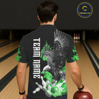 Custom Green Flame Black Eagle Bowling Hawaiian Shirt, Team Bowling Button up Clothes