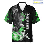 Custom Green Flame Black Eagle Bowling Hawaiian Shirt, Team Bowling Button up Clothes