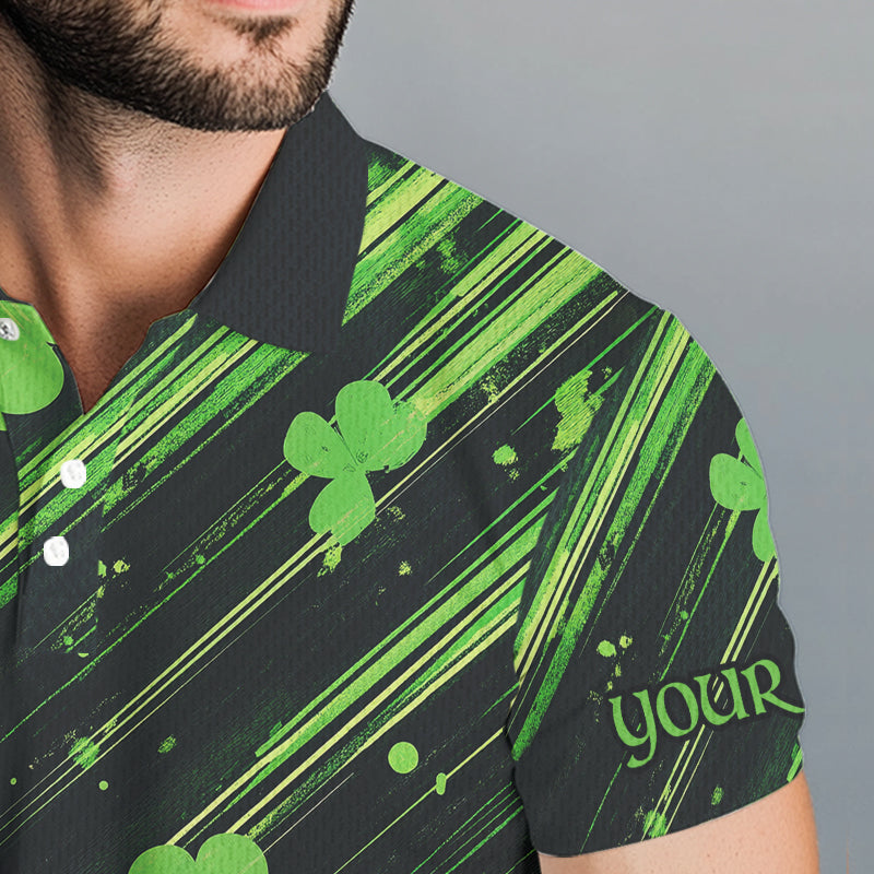 Personalized Black & Green Clover pattern golf polo shirts Custom St Patrick Day golf wear