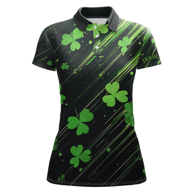 Personalized Black & Green Clover pattern golf polo shirt Custom St Patrick Day golf wear