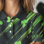 Personalized Black & Green Clover pattern golf polo shirt Custom St Patrick Day golf wear