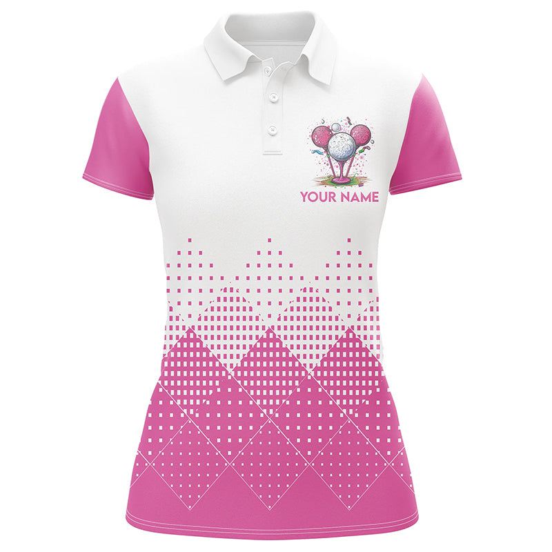 White and Pink argyle plaid pattern 's custom golf shirts, personalized golf gifts
