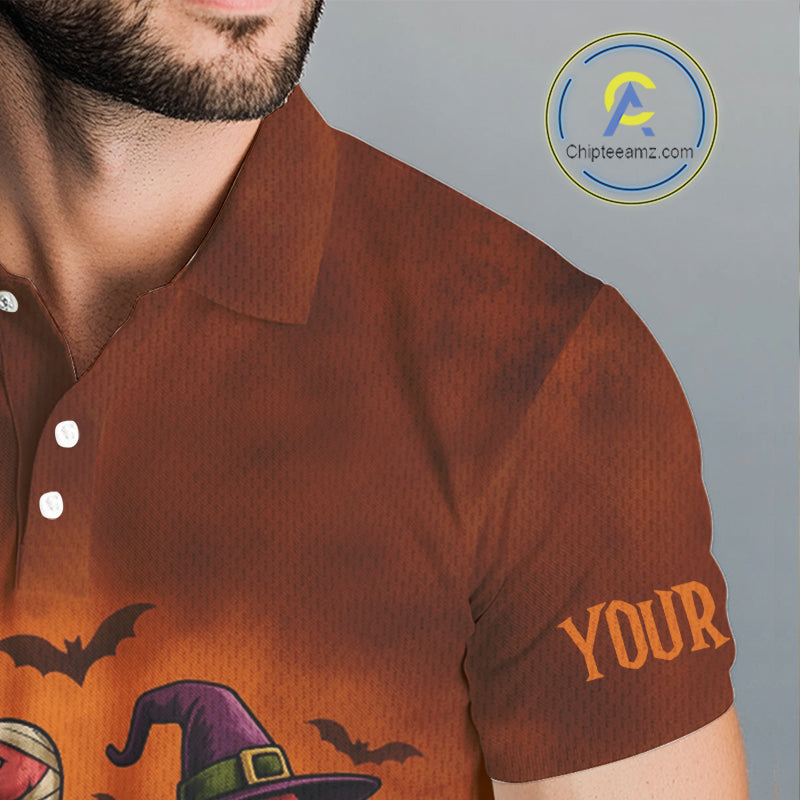 Funny Flamingo Pumpkin Golf Polo Shirt Custom Halloween Golf Tops