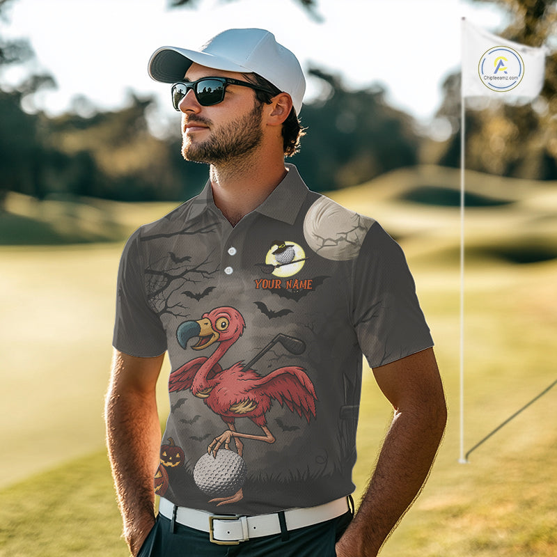 Funny Halloween Flamingo Pumpkin Golf Polo Shirt Custom Halloween Golf Tops
