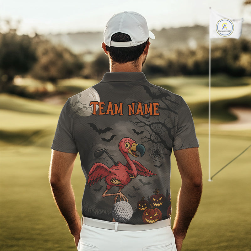 Funny Halloween Flamingo Pumpkin Golf Polo Shirt Custom Halloween Golf Tops