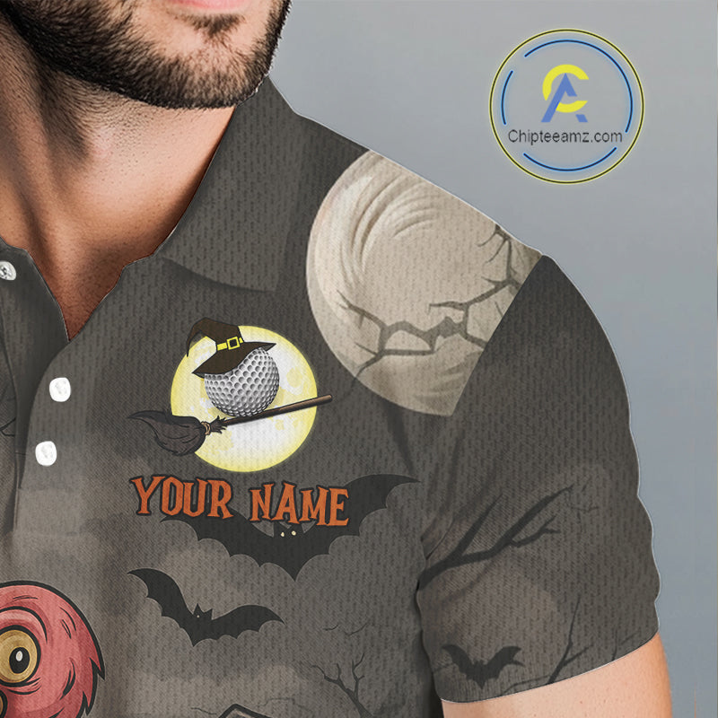 Funny Halloween Flamingo Pumpkin Golf Polo Shirt Custom Halloween Golf Tops