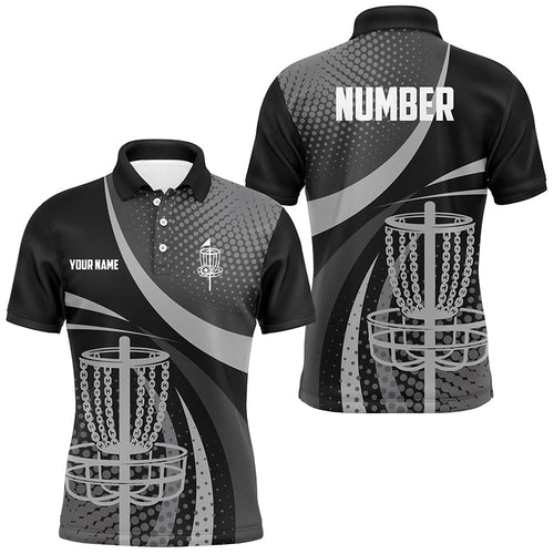 Black and Grey Dot pattern disc golf basket custom disc golf polo shirt, disc golf jersey