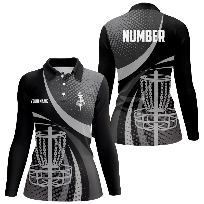 Black Grey Dot pattern disc golf basket custom disc golf polo shirts, disc golf jerseys