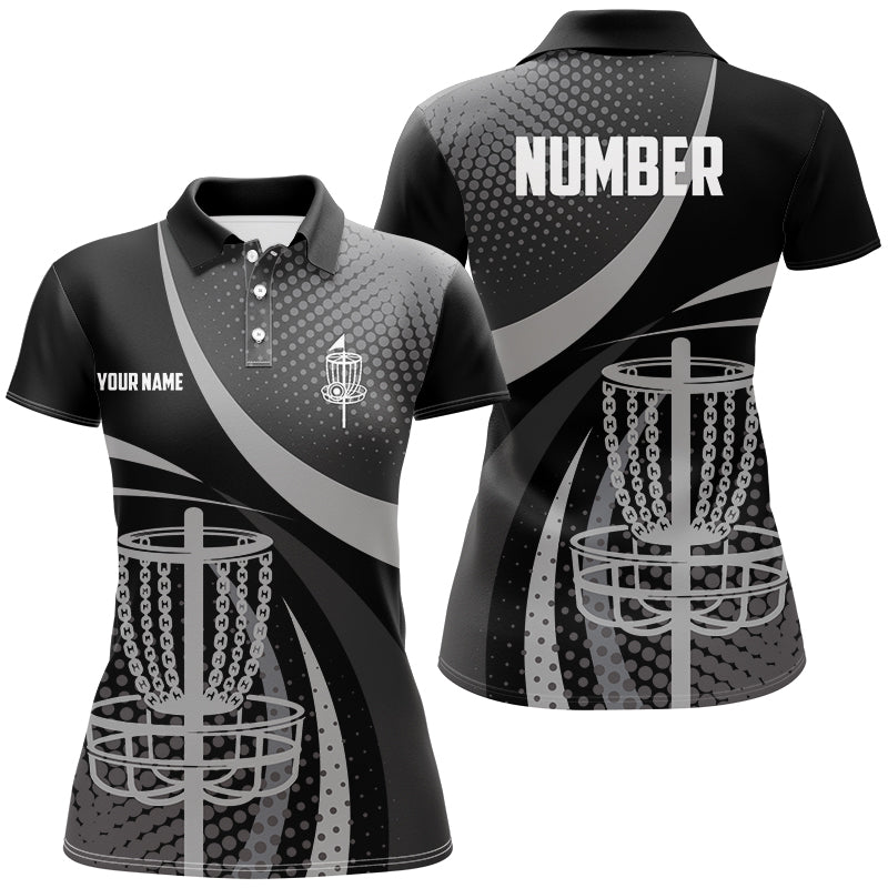 Black Grey Dot pattern disc golf basket custom disc golf polo shirts, disc golf jerseys