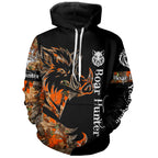 Boar Hunting Black Orange Camo 3D all over Print Shirt, Boar Hunting Apparel