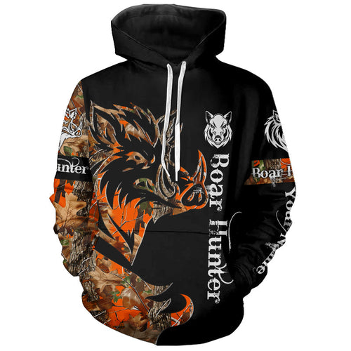 Boar Hunting Black Orange Camo 3D all over Print Shirt, Boar Hunting Apparel