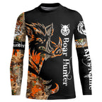 Boar Hunting Black Orange Camo 3D all over Print Shirt, Boar Hunting Apparel