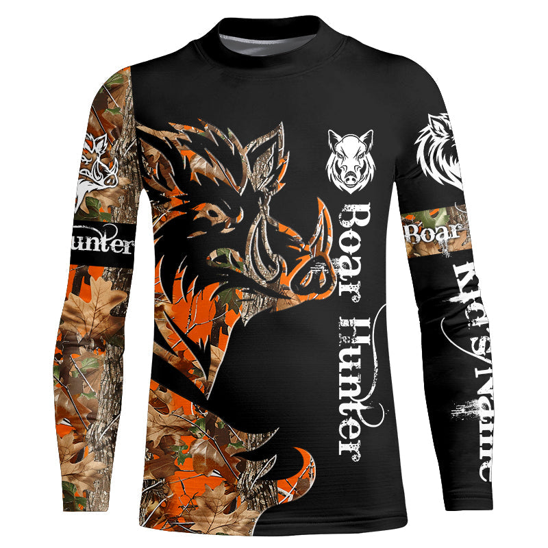 Boar Hunting Black Orange Camo 3D all over Print Shirt, Boar Hunting Apparel