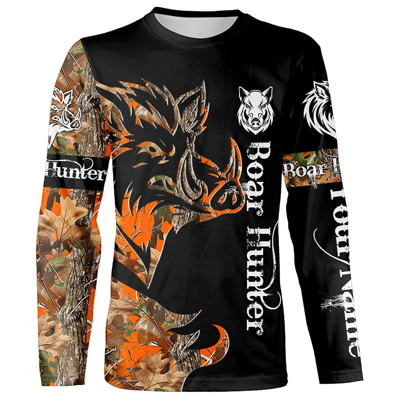 Boar Hunting Black Orange Camo 3D all over Print Shirt, Boar Hunting Apparel