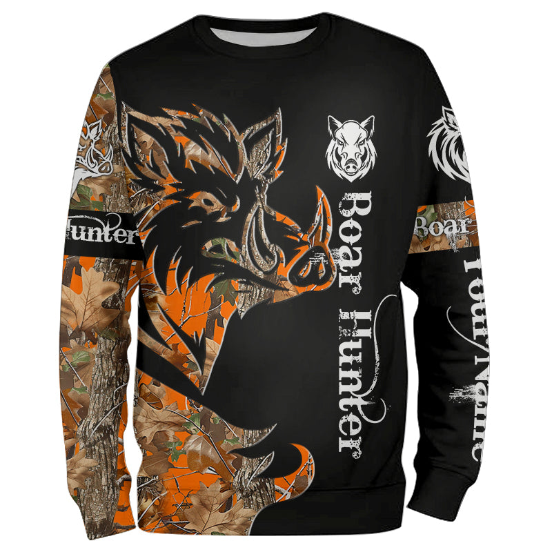 Boar Hunting Black Orange Camo 3D all over Print Shirt, Boar Hunting Apparel
