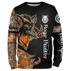 Boar Hunting Black Orange Camo 3D all over Print Shirt, Boar Hunting Apparel