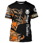 Boar Hunting Black Orange Camo 3D all over Print Shirt, Boar Hunting Apparel