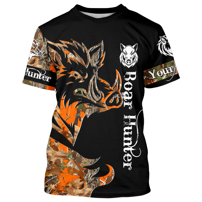 Boar Hunting Black Orange Camo 3D all over Print Shirt, Boar Hunting Apparel