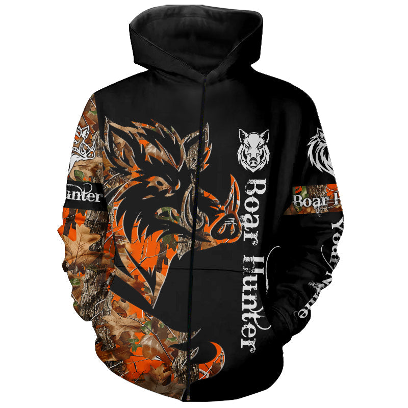 Boar Hunting Black Orange Camo 3D all over Print Shirt, Boar Hunting Apparel