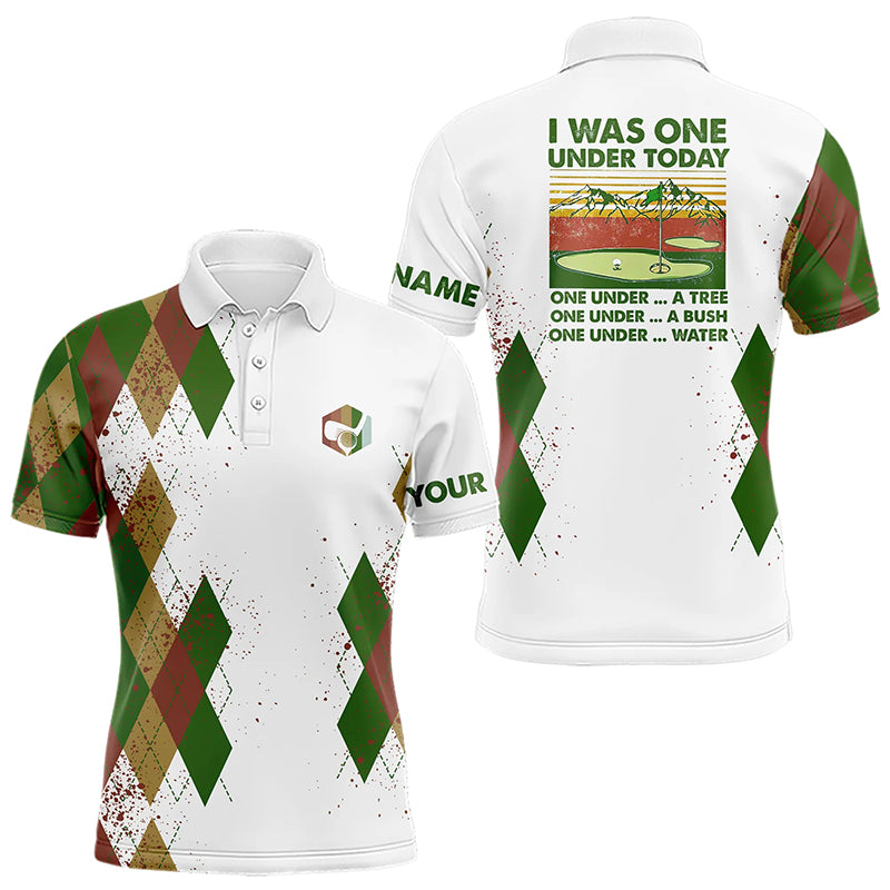 Funny golf polo shirts custom I was one under today, one under a tree, bush and water