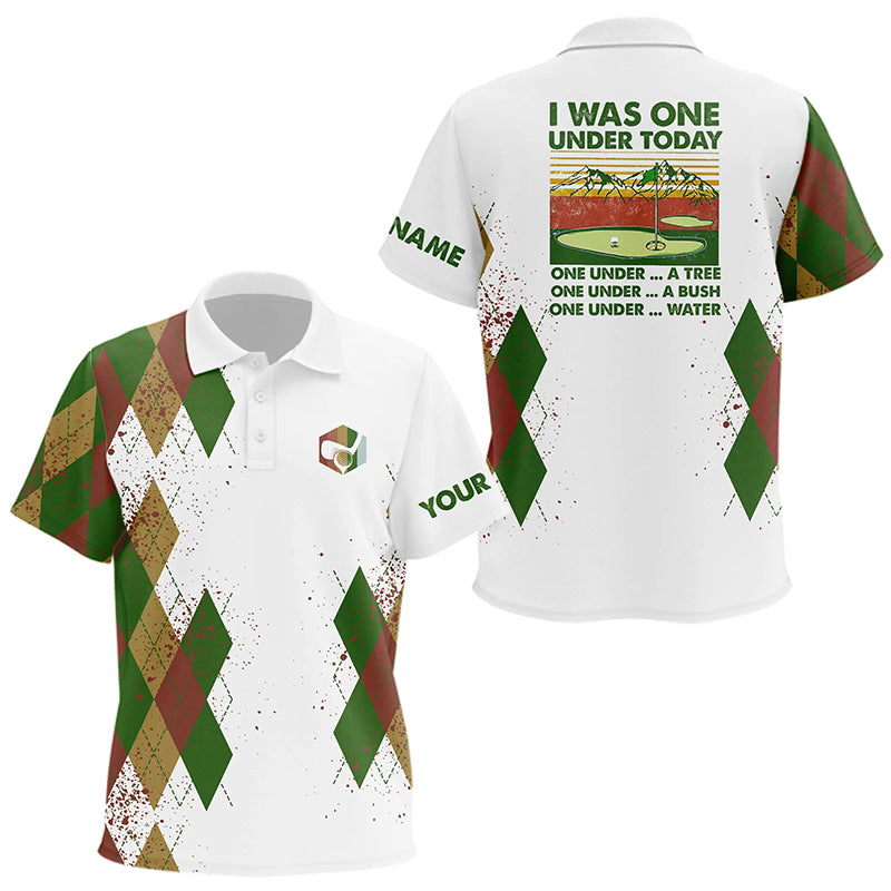 Funny golf polo shirts custom I was one under today, one under a tree, bush and water
