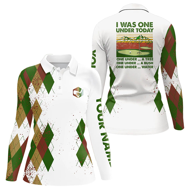 Funny golf polo shirts custom I was one under today, one under a tree, bush and water