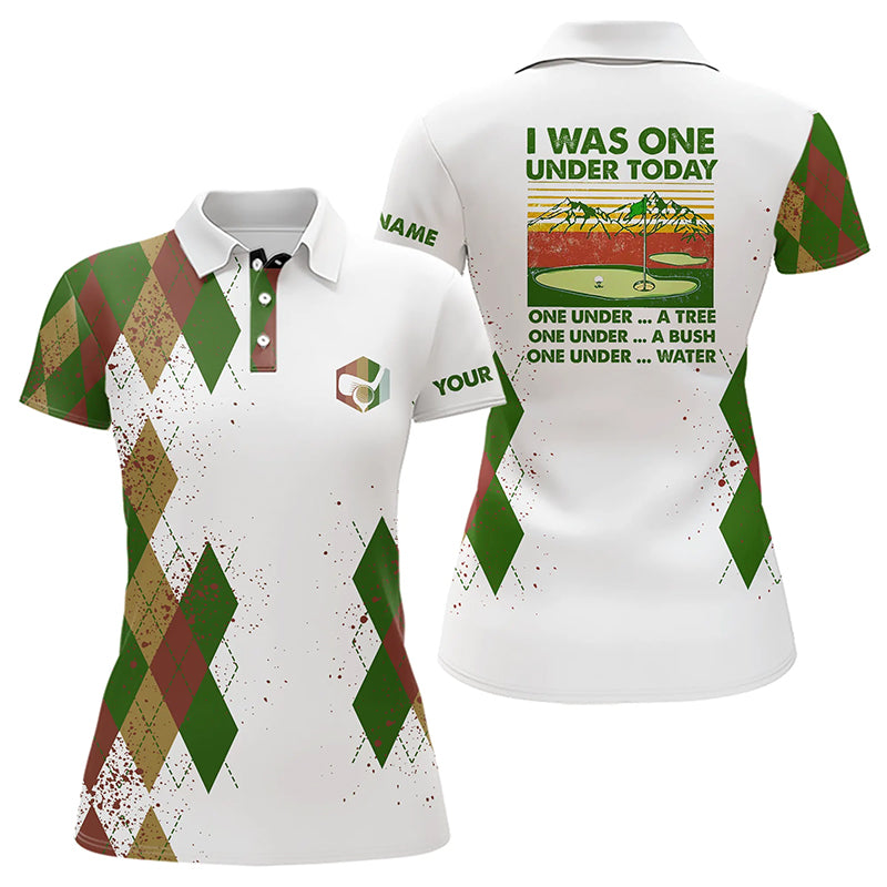 Funny golf polo shirts custom I was one under today, one under a tree, bush and water