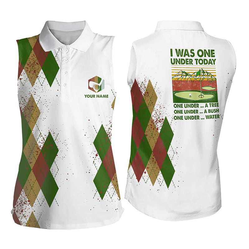 Funny sleeveless polo shirt custom name I was one under today, one under a tree, bush and water