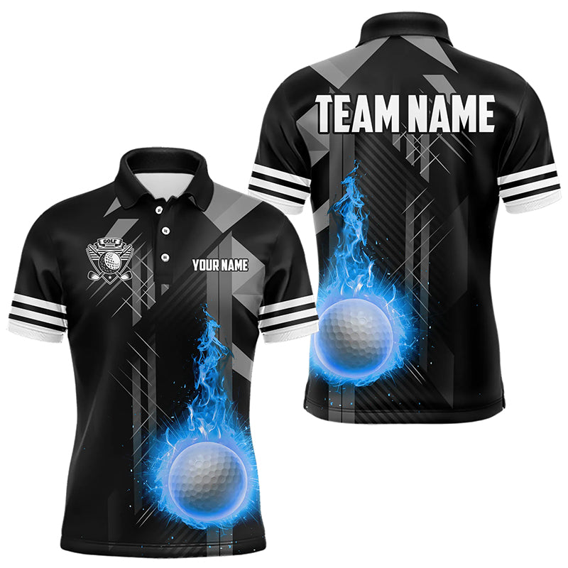 Black and White Blue Flame Golf Ball Golf Polo Shirt custom team golf apparel, golfing gifts