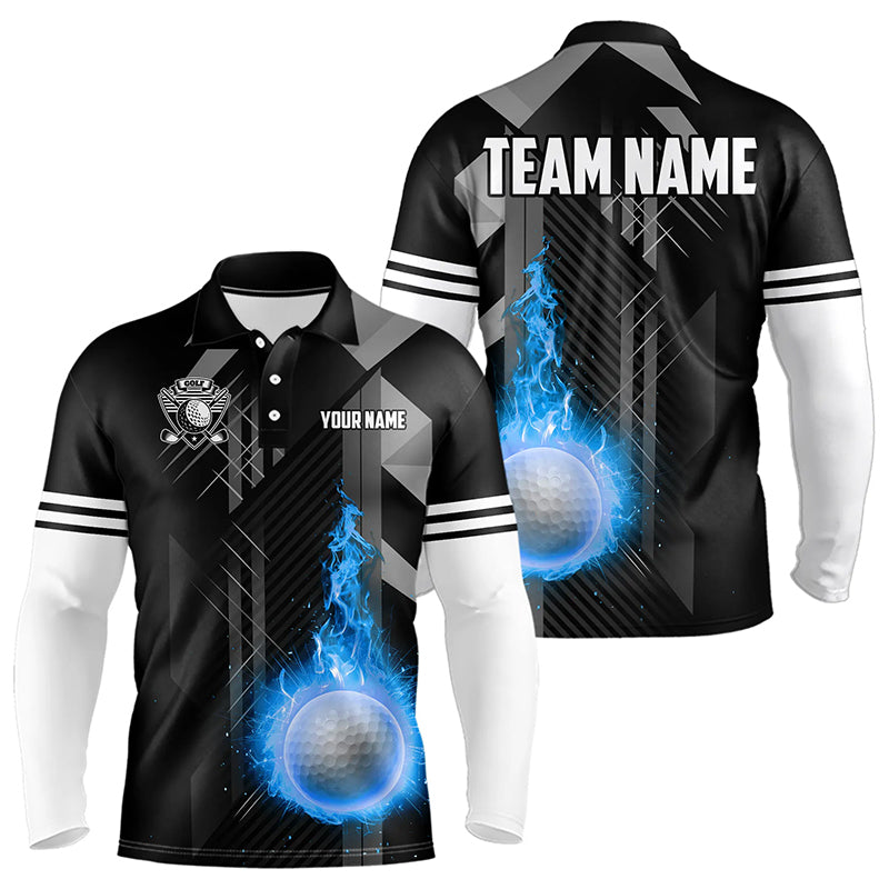 Black and White Blue Flame Golf Ball Golf Polo Shirt custom team golf apparel, golfing gifts