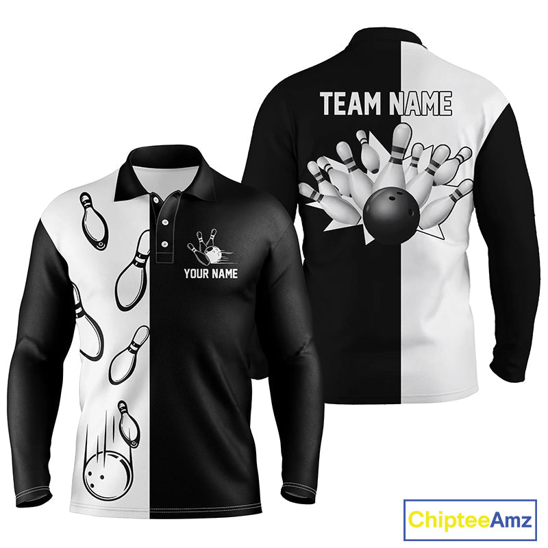 Black and white retro vintage Bowling polo shirts custom Bowling team jerseys