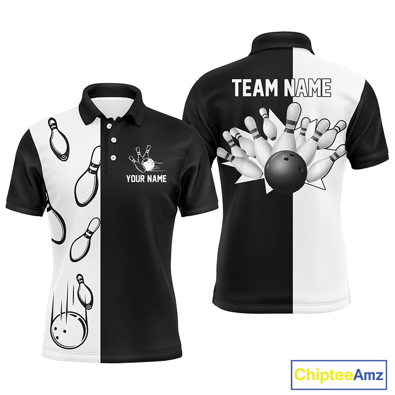 Black and white retro vintage Bowling polo shirts custom Bowling team jerseys