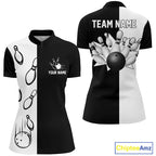 Black and white retro vintage Bowling Quarter Zip shirts custom Bowling team jerseys