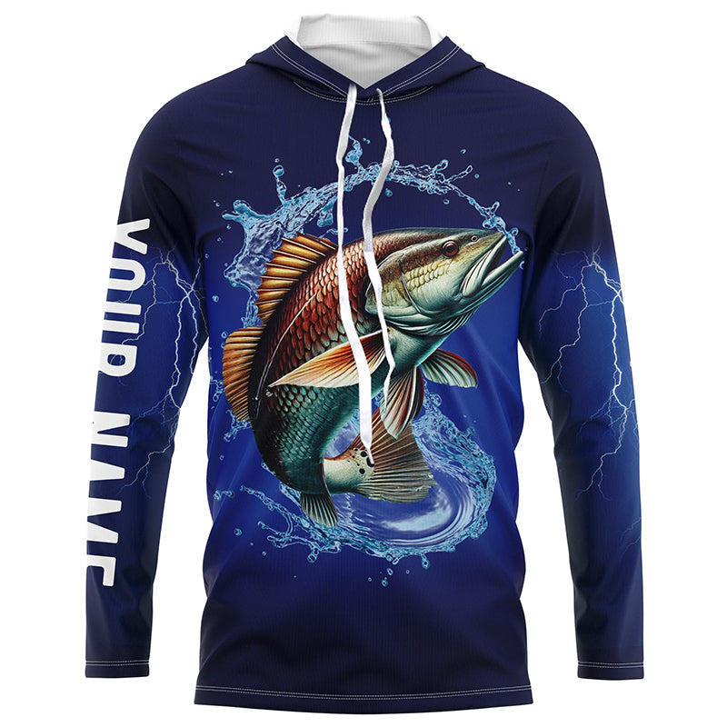 Redfish Puppy Drum Fishing blue lightning Customized Name Long sleeve Fishing Shirts