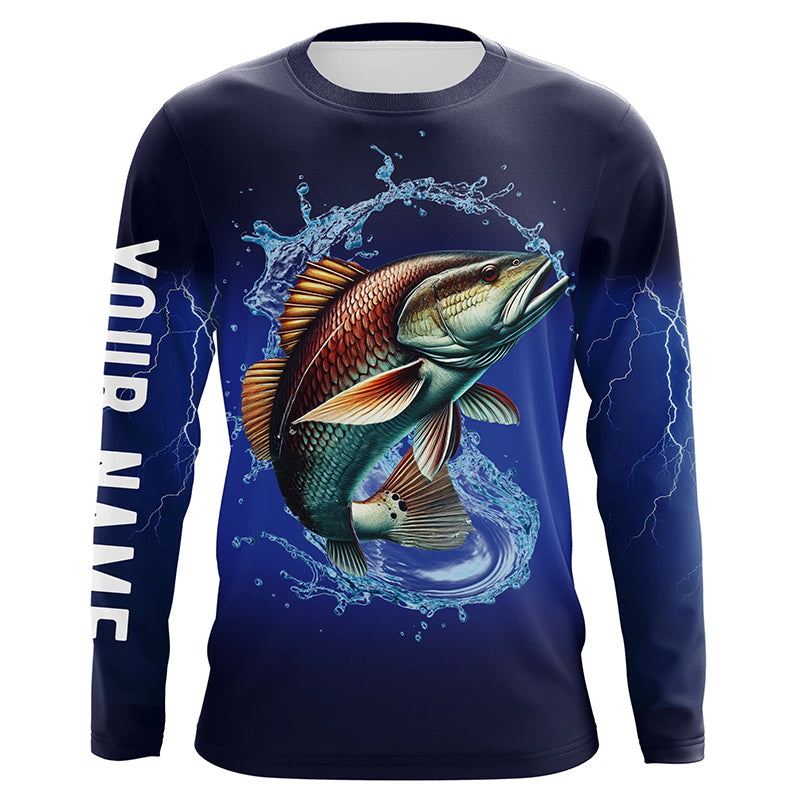 Redfish Puppy Drum Fishing blue lightning Customized Name Long sleeve Fishing Shirts