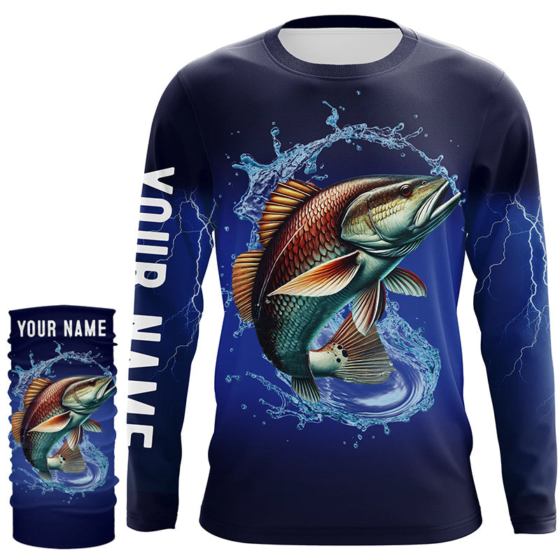Redfish Puppy Drum Fishing blue lightning Customized Name Long sleeve Fishing Shirts
