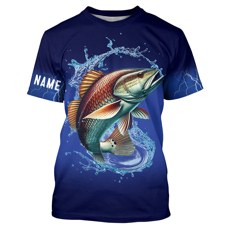 Redfish Puppy Drum Fishing blue lightning Customized Name Long sleeve Fishing Shirts