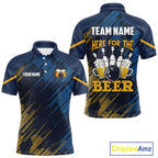 Blue and Yellow Pattern Bowling Shirt Custom Here For The Beer Funny Bowling Tournament Shirt