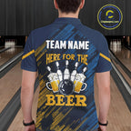 Blue and Yellow Pattern Bowling Shirt Custom Here For The Beer Funny Bowling Tournament Shirt