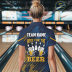 Blue and Yellow Pattern Bowling Shirt Custom Here For The Beer Funny Bowling Tournament Shirt
