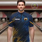 Blue and Yellow Pattern Bowling Shirt Custom Here For The Beer Funny Bowling Tournament Shirt
