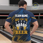 Blue and Yellow Pattern Bowling Shirt Custom Here For The Beer Funny Bowling Tournament Shirt