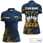Blue and Yellow Pattern Bowling Shirt Custom Here For The Beer Funny Bowling Tournament Shirt