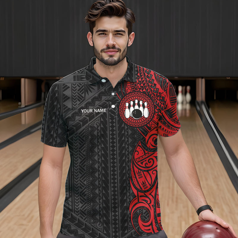 Black and Red Tribal pattern Bowling Shirts Custom Bowling outfit Team bowling league jersey