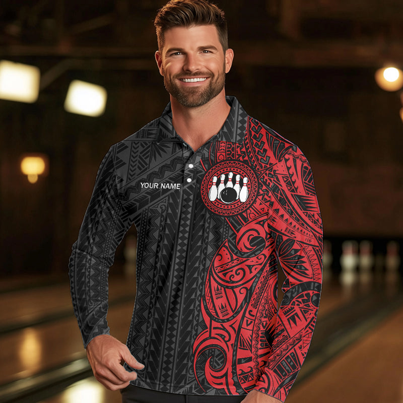 Black and Red Tribal pattern Bowling Shirts Custom Bowling outfit Team bowling league jersey