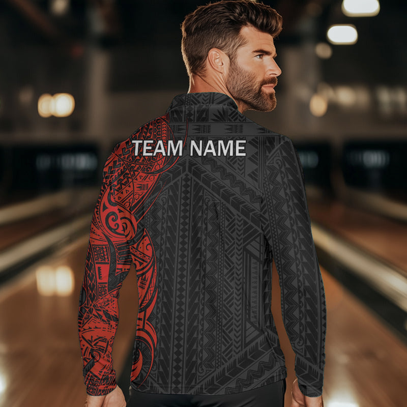 Black and Red Tribal pattern Bowling Shirts Custom Bowling outfit Team bowling league jersey