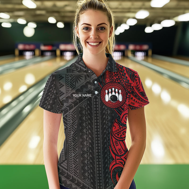 Black and Red Tribal pattern Bowling Shirts Custom Bowling outfit Team bowling jerseys