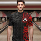 Black and Red Tribal pattern Bowling Shirts Custom Bowling outfit Team bowling league jersey
